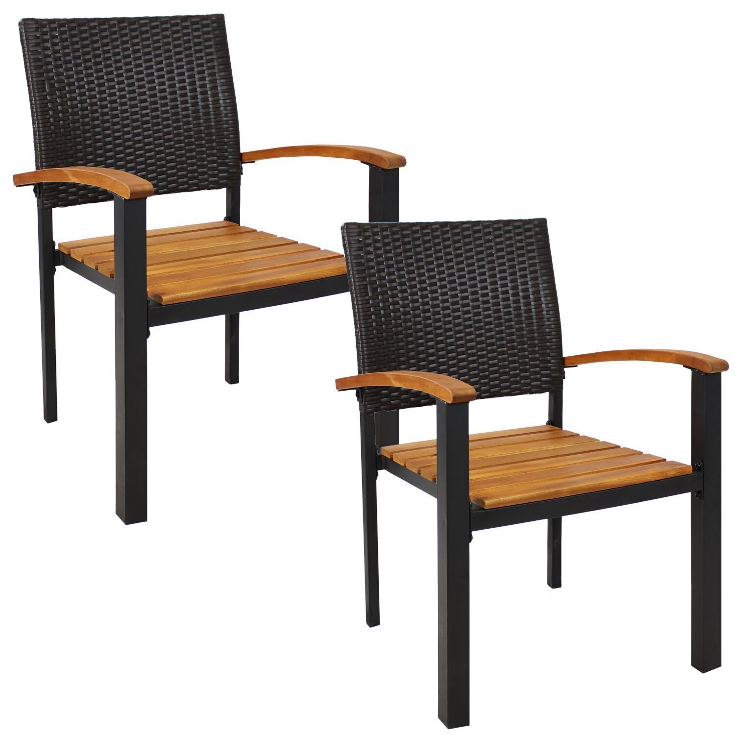 Ultimate Patio Malachi Acacia Wood & Resin Rattan Outdoor Patio Armchairs - Full Set - White Background thumbnail