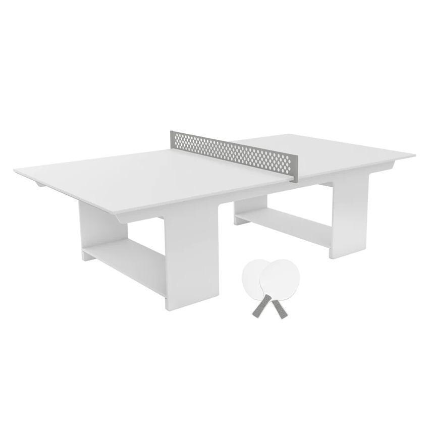 Ledge Lounger Ping Pong Table - White w/Gray Net & Paddle Accent - White Background thumbnail