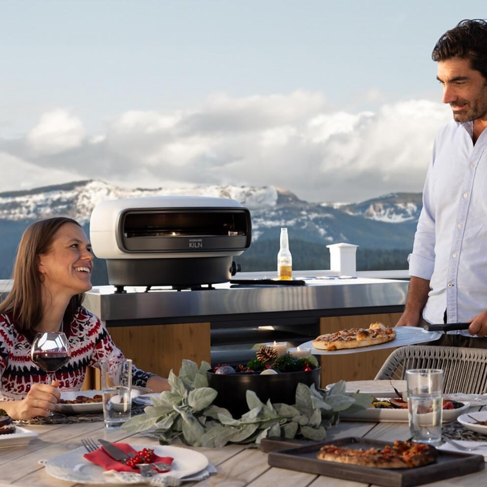 Everdure EKILN2SUSNG 2-Burner KILN Pizza Oven - Stone - With Friends - Lifestyle thumbnail