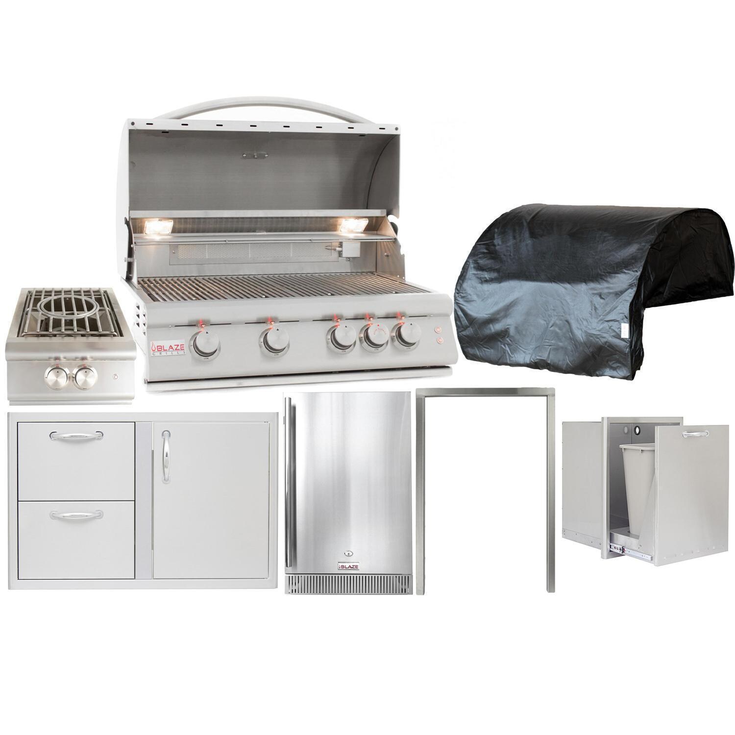 Blaze Premium LTE 7-Piece 32-Inch Propane Gas Outdoor Kitchen Package W/ Refrigerator & Trim Kit - BLZ-4LTE2-LP