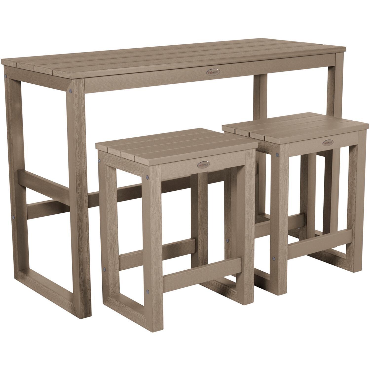 Lakeview Audubon 3 Pc Recycled Plastic Counter Height Balcony Dining Bar Set in Woodland Brown - Set - White Background thumbnail