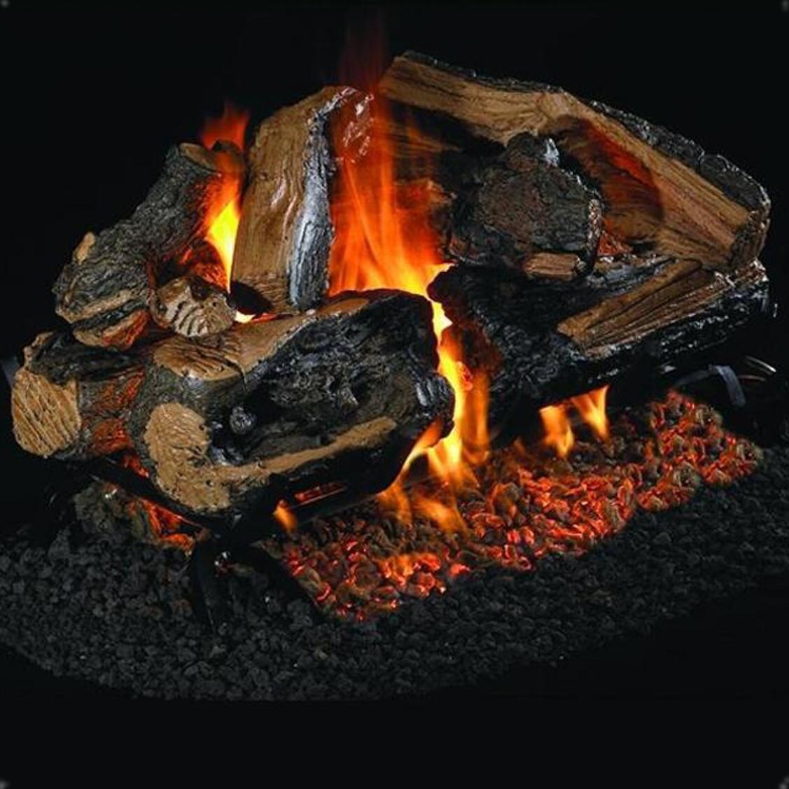 Peterson Real Fyre 18-Inch Charred Rugged Split Oak See-Thru Gas Log Set With Vented Propane G45 Burner - Manual Safety Pilot