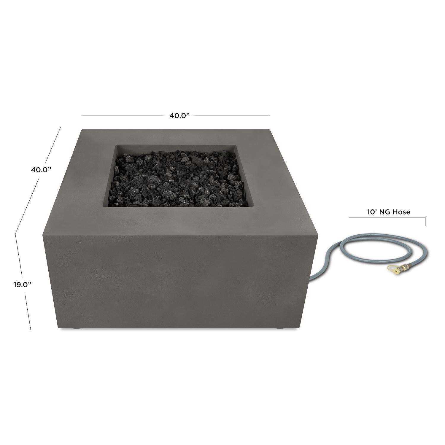 Olliewood 363NG-CBN 40 Inch Square Glass Fiber Reinforced Concrete Natural Gas Fire Pit Table in Carbon by BBQGuys Signature - Dimensions - Diagram thumbnail
