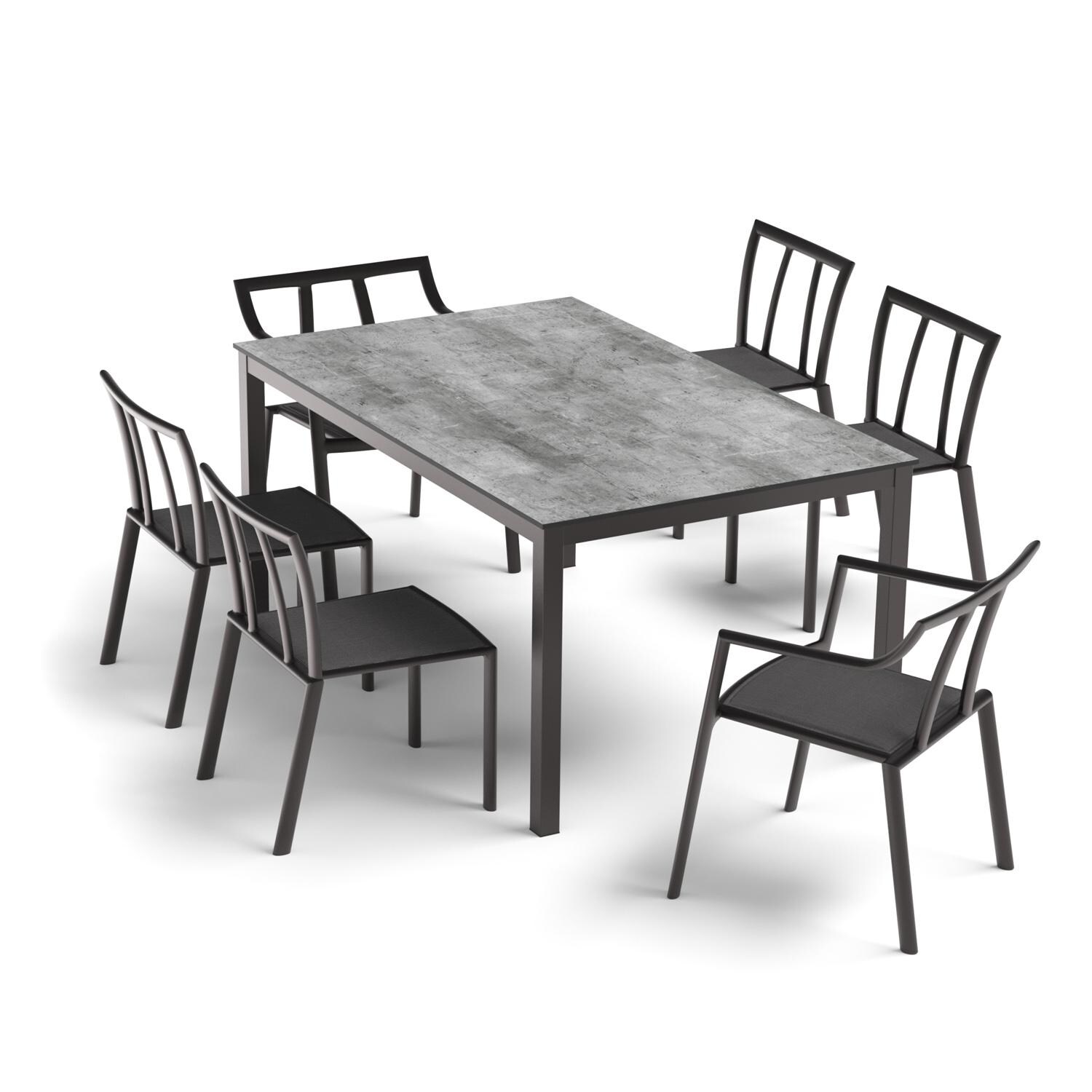 Oxford Garden Markoe 7 Pc Aluminum Dining Set W/ Skyline HPL Table Top in Carbon/Ninja - Top View thumbnail
