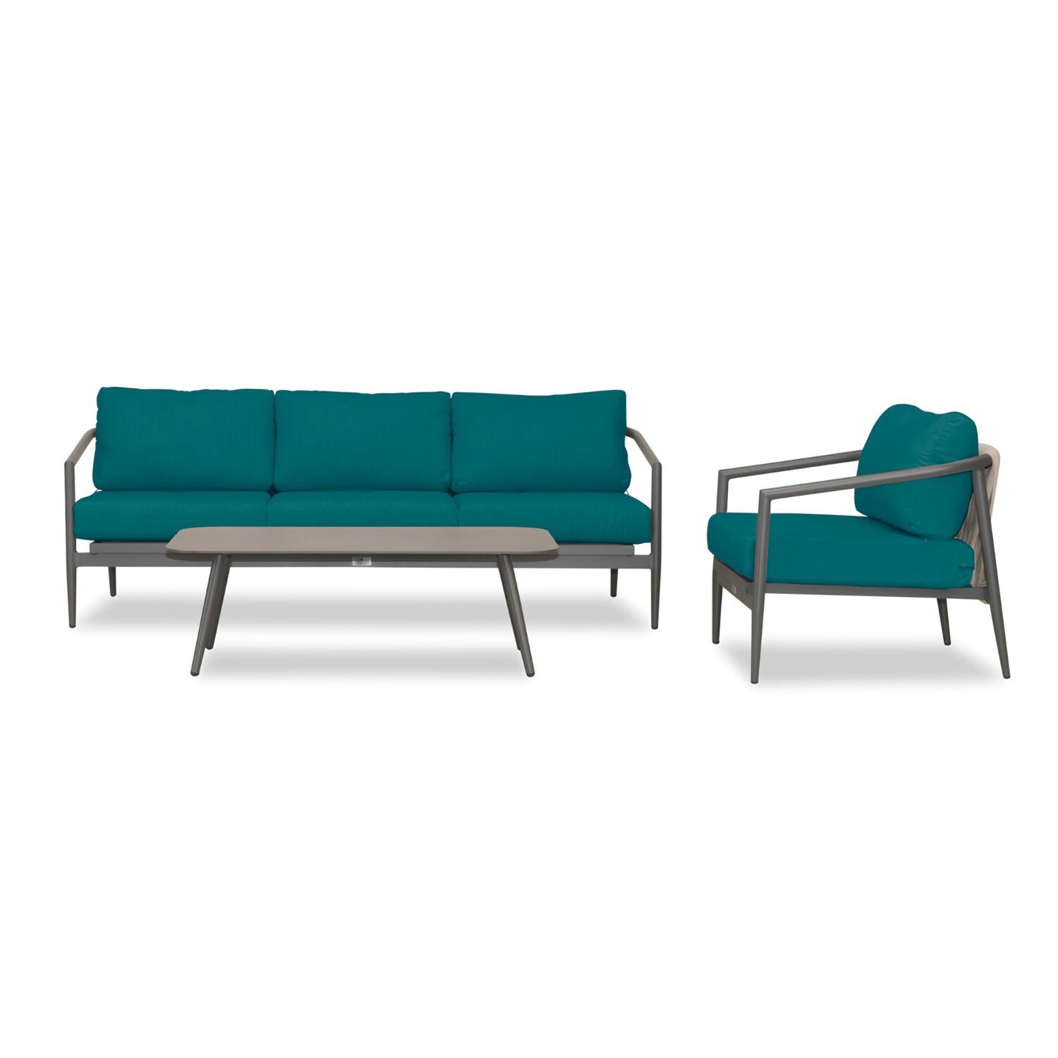 Lakeview Midnight Cove 3 Pc Aluminum Sofa Seating Set in Slate/Pebble Gray/Spectrum Peacock - Front - White Background thumbnail