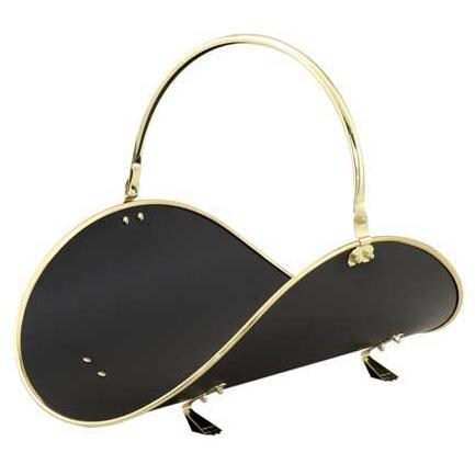 UniFlame Triple Plated Black Log Rack With Polished Brass Details