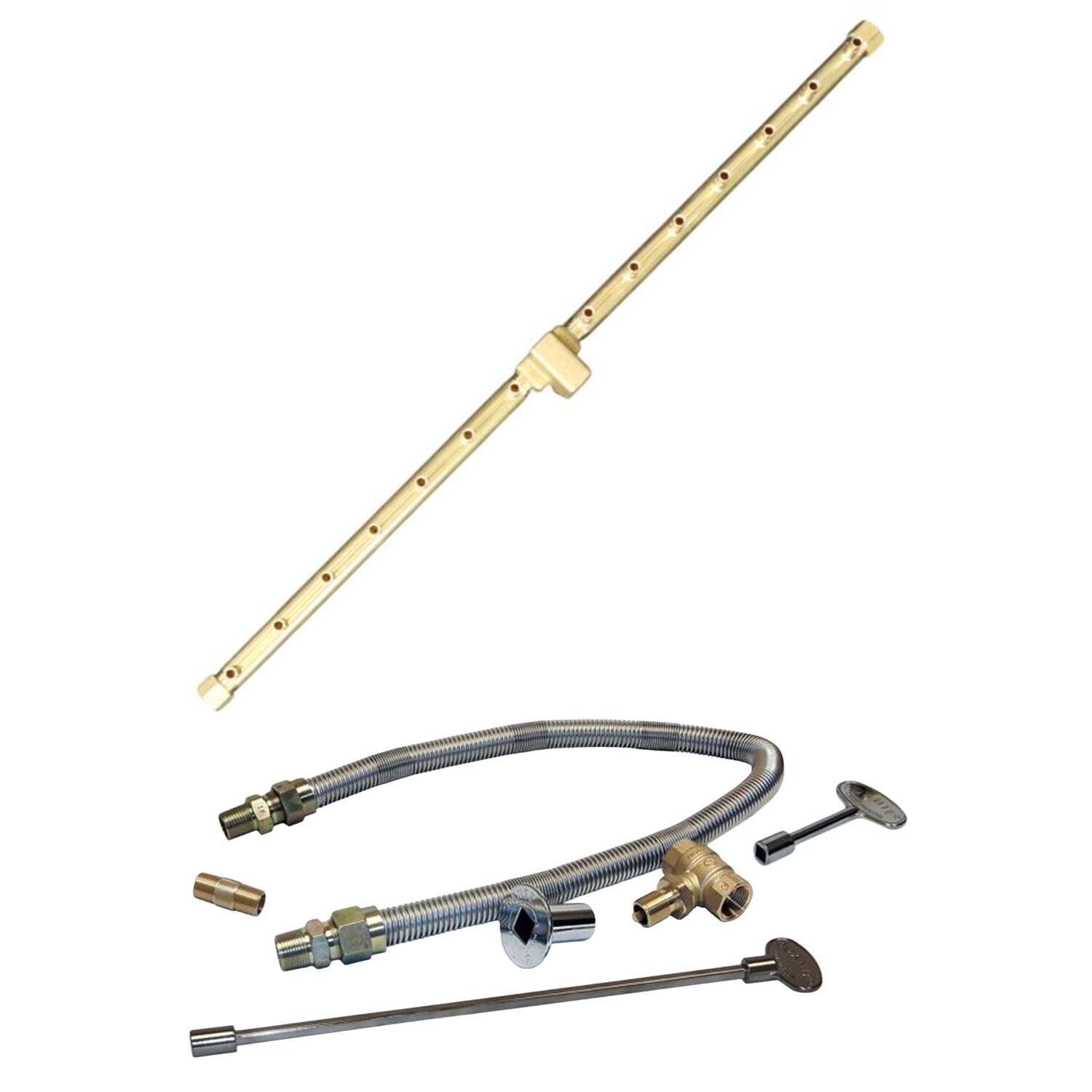 Warming Trends 29 5/8 Linear Brass Natural Gas/Propane Burner & Flex Line Kit - White Background thumbnail
