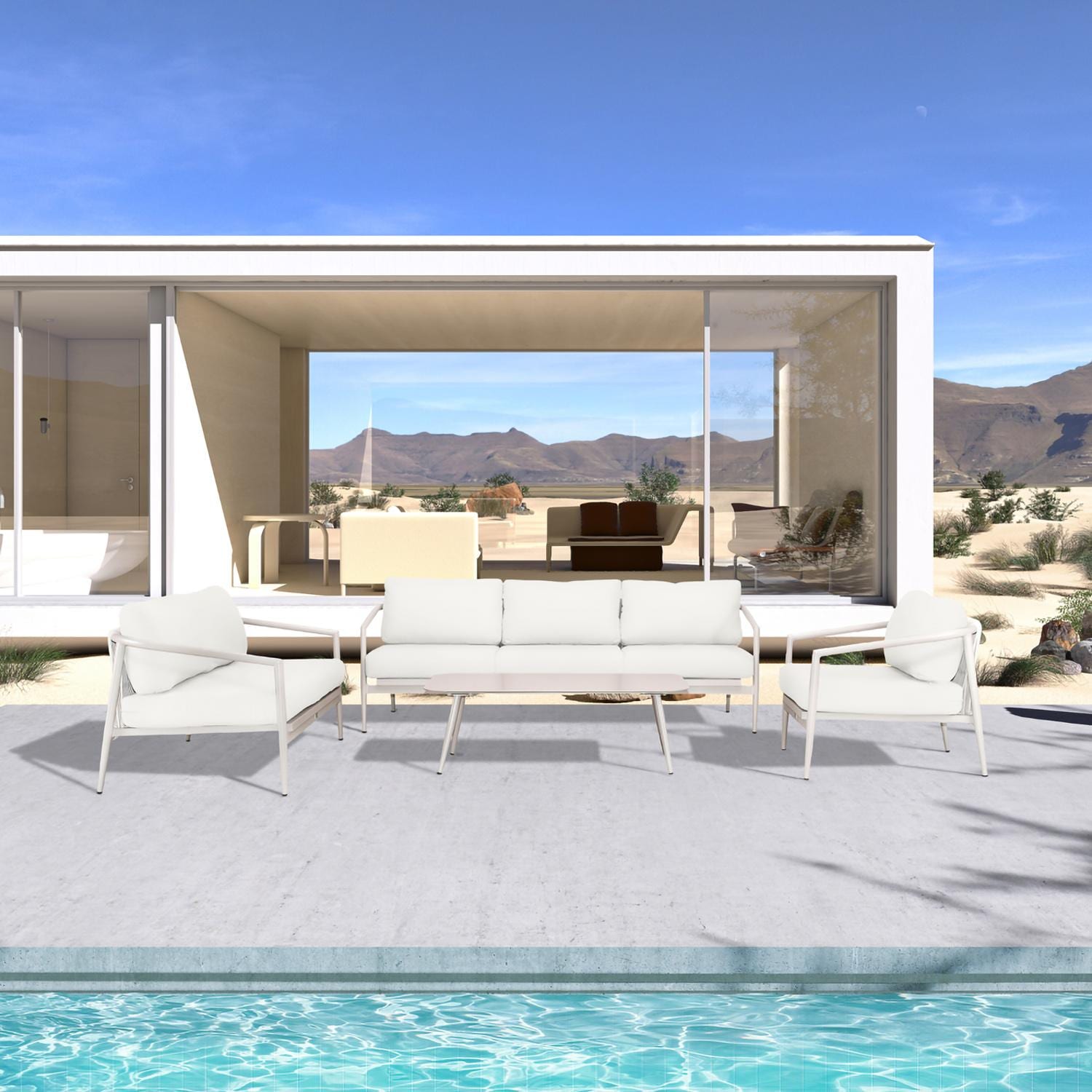 Midnight Cove 4 Pc Aluminum Seating Set w/ Sofa & Loveseat in Urban Stone/Canvas Natural by Lakeview Outdoor Designs