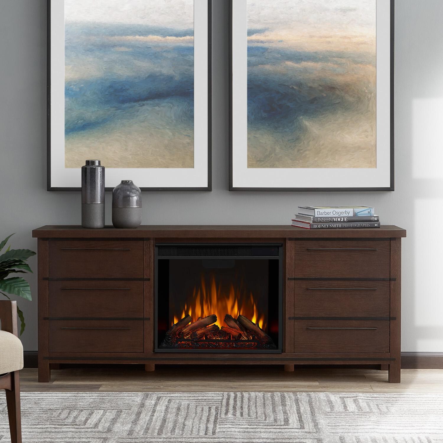 Real Flame 8280E-CO Parsons 67-Inch Electric Fireplace Entertainment Center - Chestnut Oak