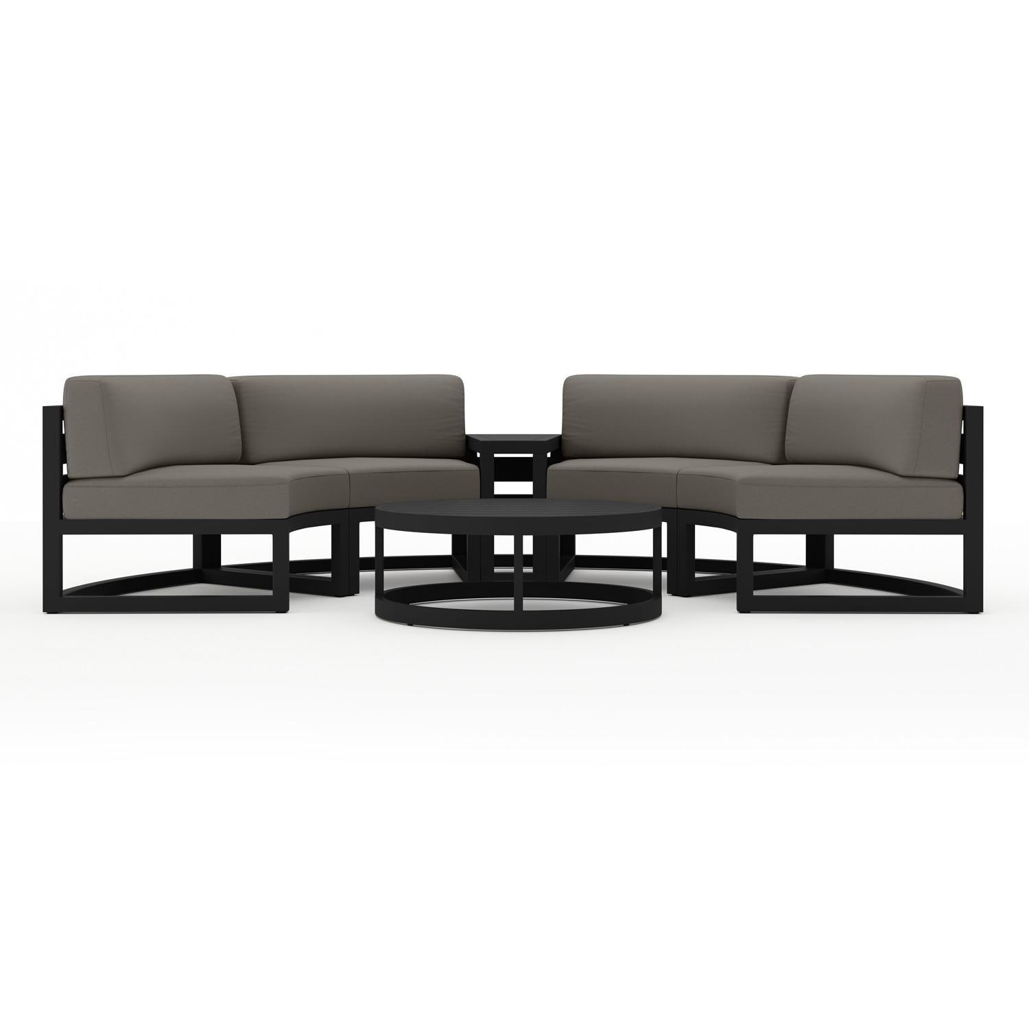 Lakeview MSTYCV-BK-4CSEC-CC Misty Cove 4 Pc Aluminum Curve Sectional Set in Black w/Coffee Table & Canvas Charcoal Cushions by Lakeview Outdoor Designs - Set - White Background thumbnail