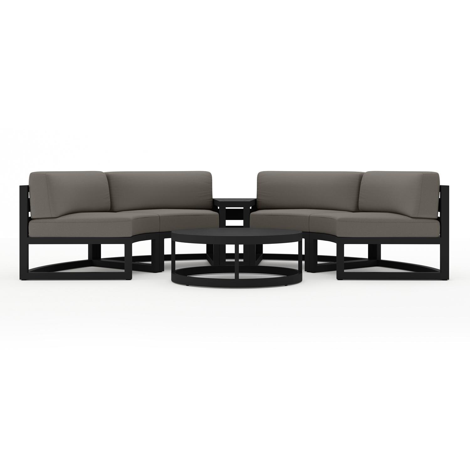 Lakeview MSTYCV-BK-4CSEC-CC Misty Cove 4 Pc Aluminum Curve Sectional Set in Black w/Coffee Table & Canvas Charcoal Cushions by Lakeview Outdoor Designs - Set - White Background thumbnail