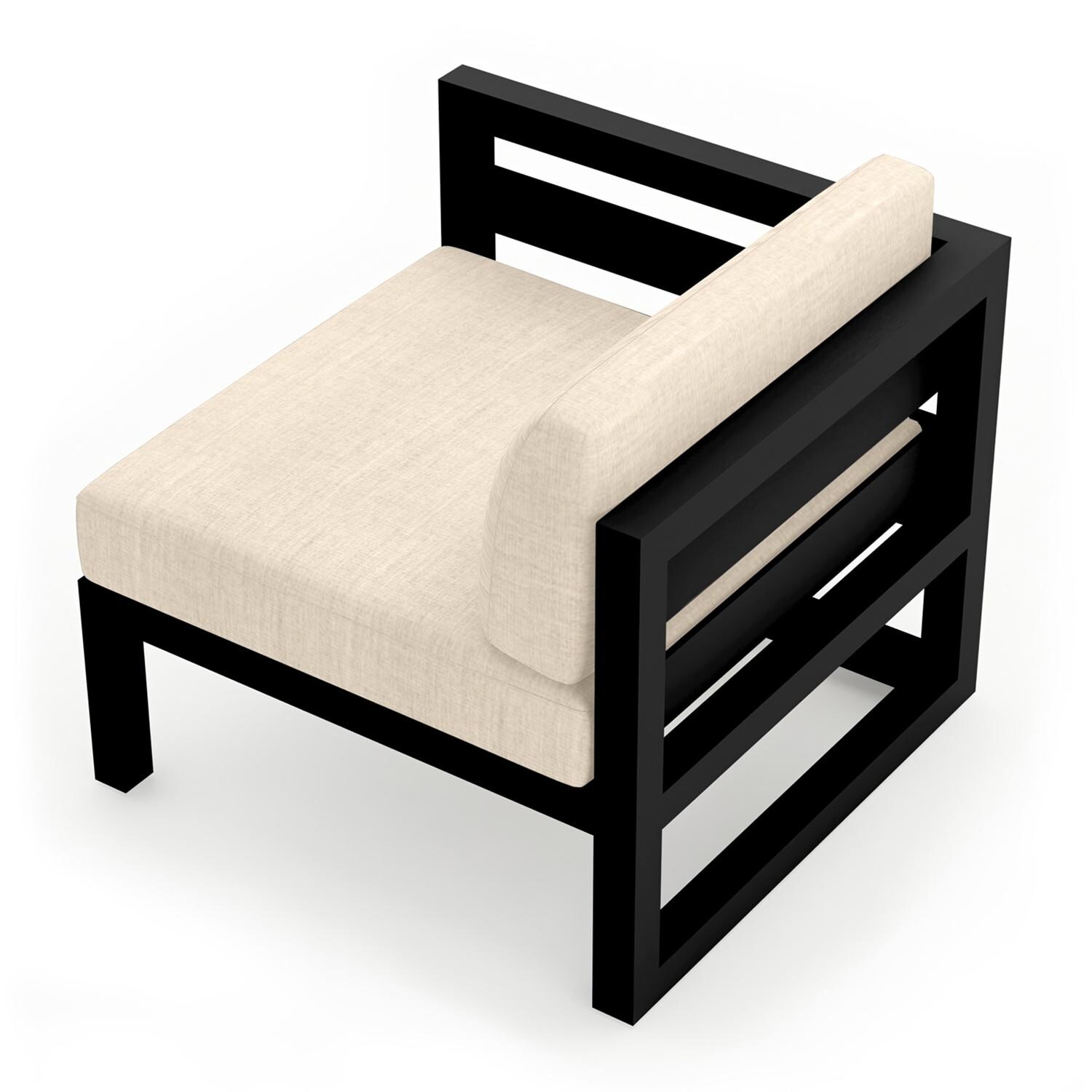 Lakeview MSTYCV-BK-LAS-CF Misty Cove Aluminum Left Arm Club Chair in Black w/Canvas Flax Cushions by Lakeview Outdoor Designs - Angled Back - White Background thumbnail