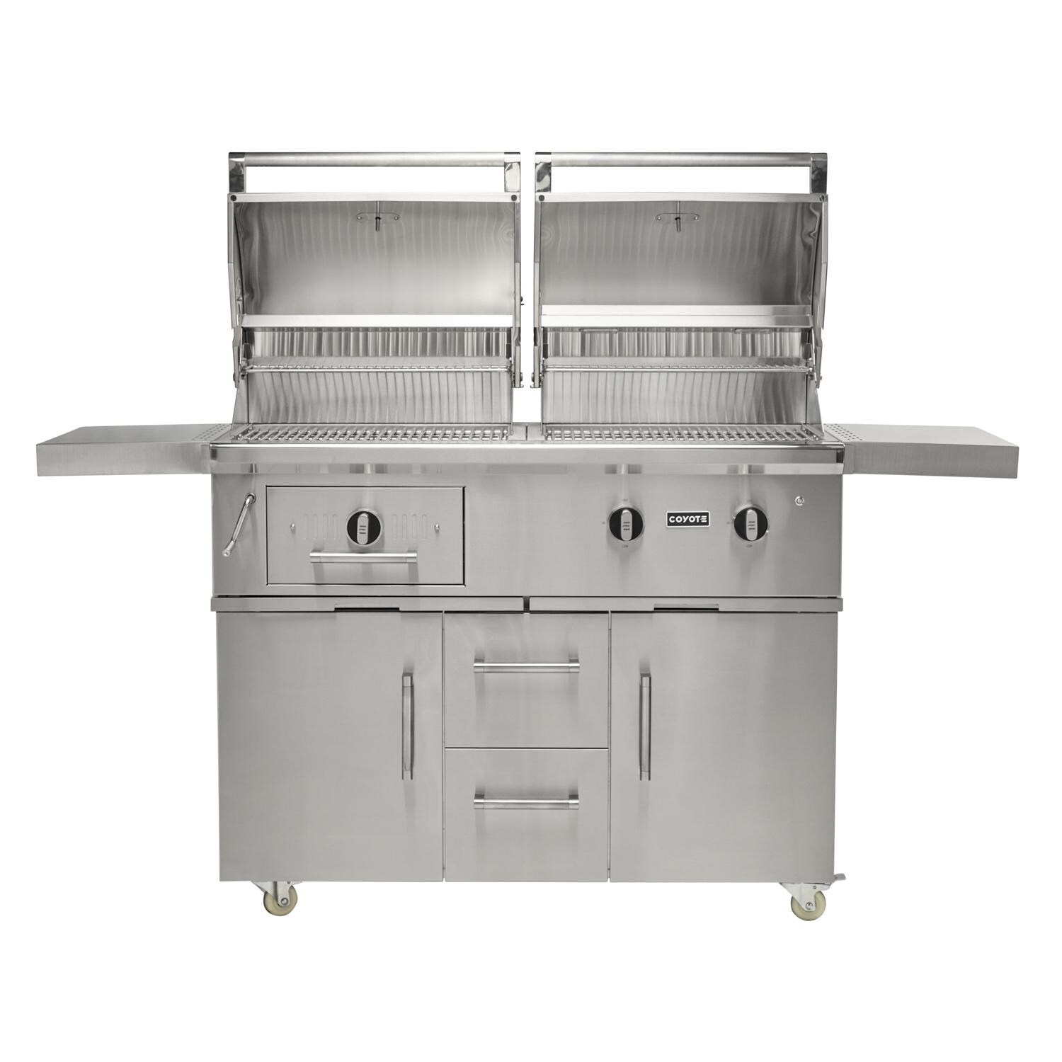 Coyote Outdoor Living Coyote 50 Inch Freestanding Natural Gas / Charcoal Hybrid Grill - Hood Open - White Background thumbnail