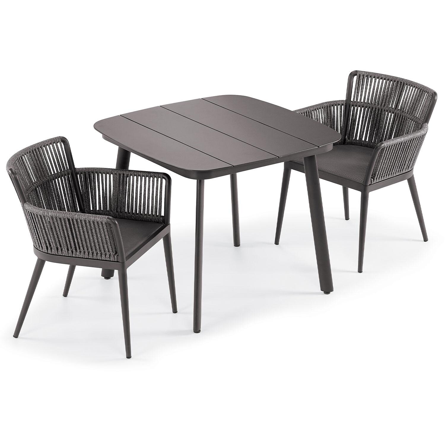 Nette 3 Pc Powder-Coated Aluminum Dining Set in Ninja/Pewter/Carbon By Oxford Garden - White Background thumbnail