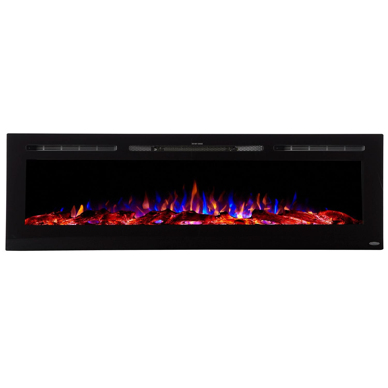 Touchstone Home Products Sideline 72-Inch Wall Mount/Flush Mount Electric Fireplace With Black Glass Surround - Logs Yellow Orange Blue thumbnail