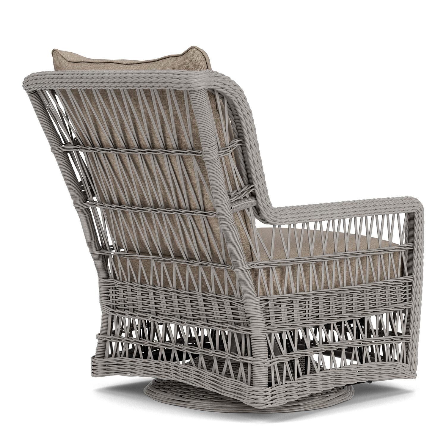 Lloyd Flanders Mackinac High Back Swivel Glider Lounge Chair in Putty Finish with Demo Oatmeal Fabric - Rear Right thumbnail