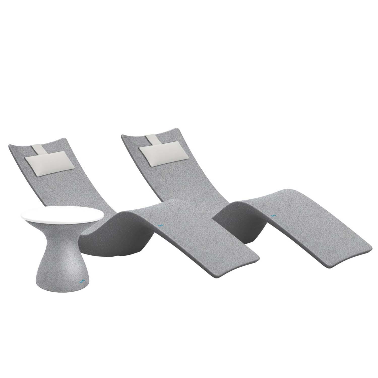 Ledge Lounger Autograph 3 Pc Set Polyresin Chaise Lounge Set in Sandstone/White w/ White Pillow by - LL-AG-C-STW-P-BUNDLE-SS-W-STK-4634 White