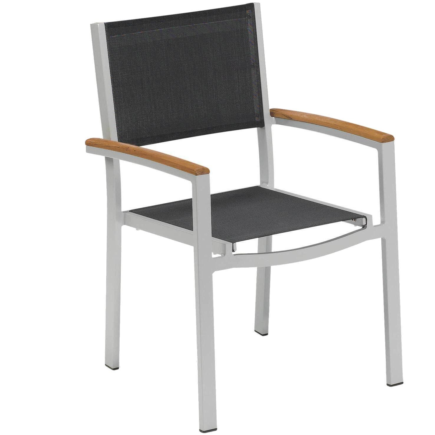 Travira Aluminum Dining Arm Chair W/ Black Sling & Natural Tekwood Armcaps By Oxford Garden thumbnail