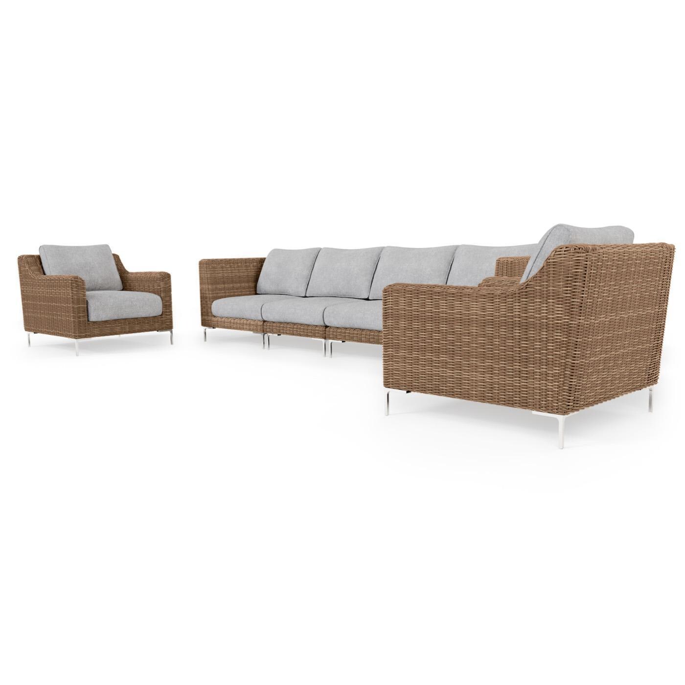 Outer PS-OUT-00142 Brown Wicker Outdoor Sofa w/ Armchairs - 6 Seat - Angled Right thumbnail