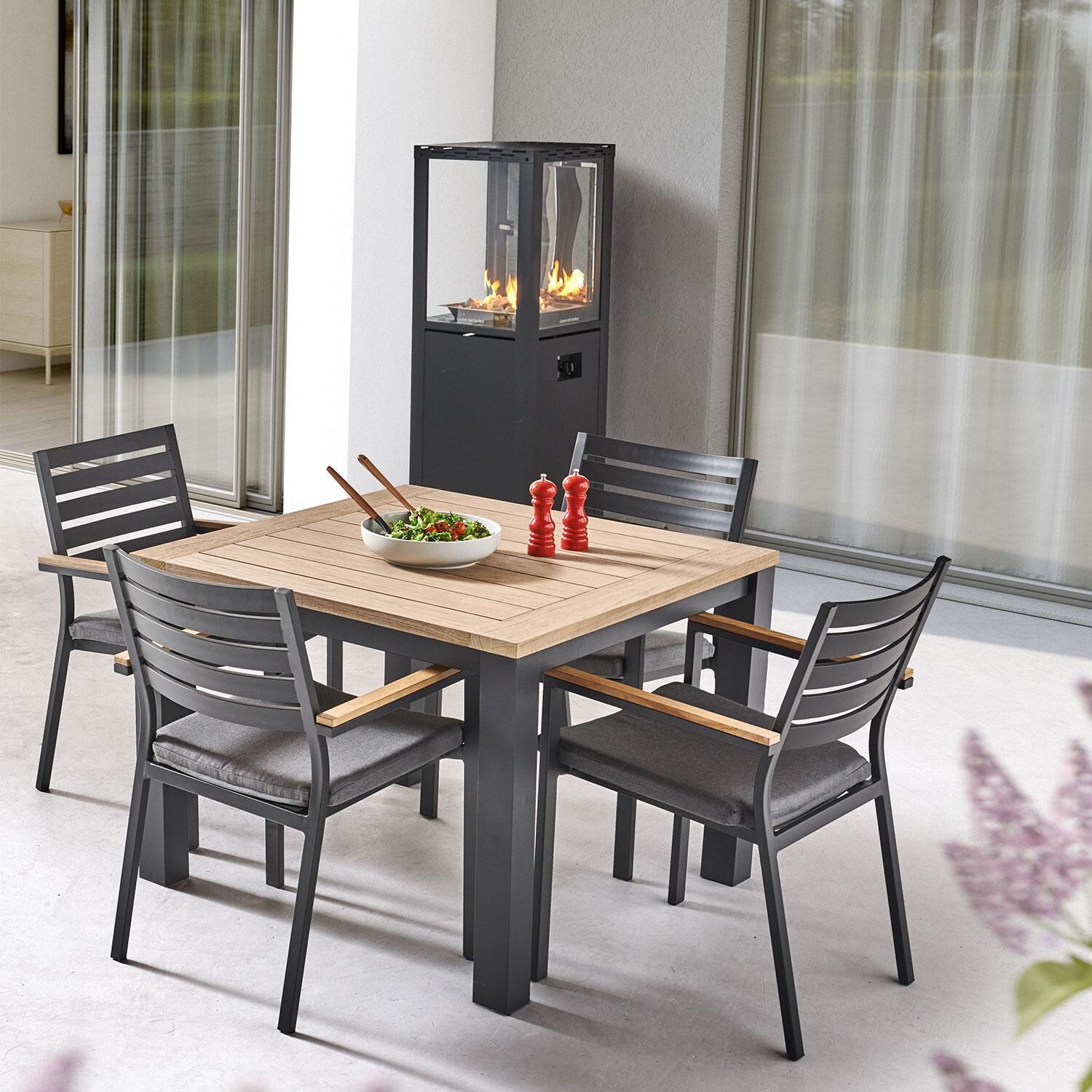 Elba 5 Pc Aluminum/Teak Dining Set in Cast Silver By KETTLER