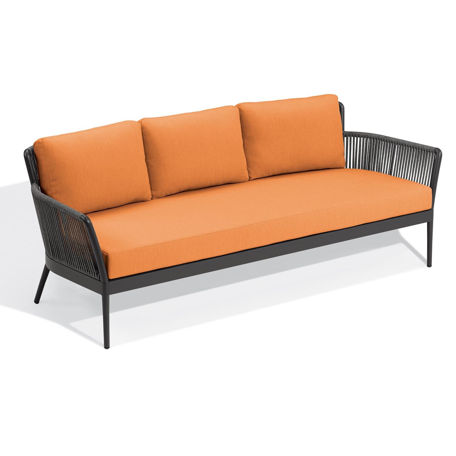 Oxford Garden Nette 3 Person Olefin Rope & Aluminum Sofa in Carbon/Tangerine - Front View thumbnail