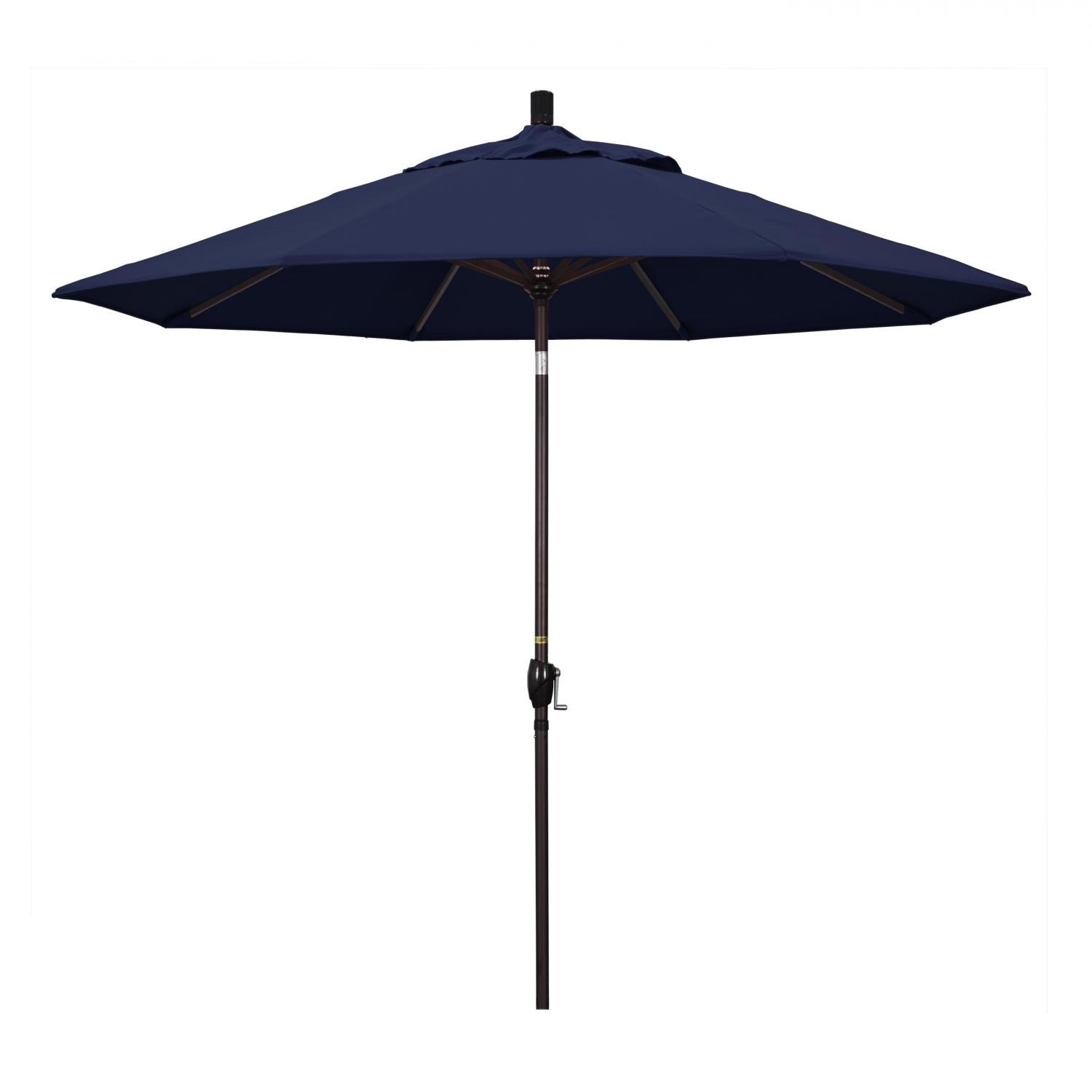 California Umbrella 9 Ft. Octagonal Aluminum Push Button Tilt Patio Umbrella W/ Crank Lift & Aluminum Ribs - Bronze Frame / Olefin Navy Blue Canopy