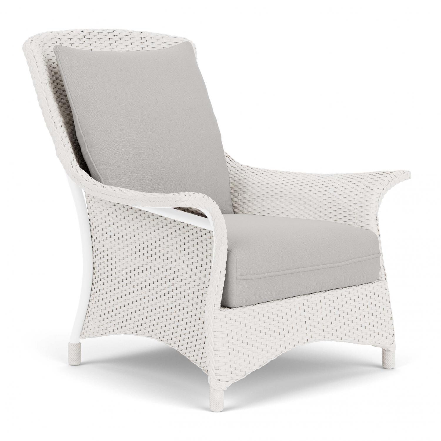 Lloyd Flanders Mandalay Lounge Chair in White Finish with Tundra Dove fabric - Angled thumbnail