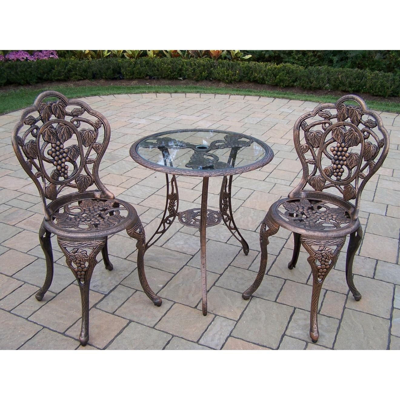 Oakland Living Vineyard 2-Person Cast Aluminum Patio Bistro Set With Glass Top Table - Antique Bronze