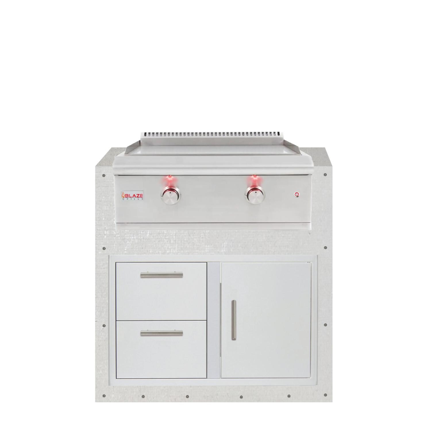 BBQGuys Signature 36-Inch Ready for Finish Outdoor Kitchen Module w/ Blaze Premium LTE 30-Inch Natural Gas Griddle & Double Drawer & Door Combo thumbnail