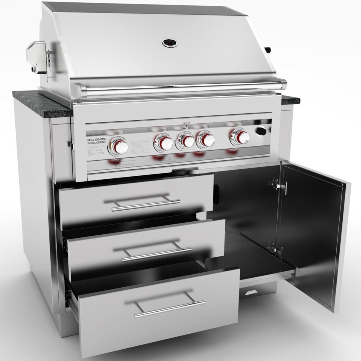 Sunstone SAC40GLPCD 40-in Outdoor Kitchen Gas Grill Cabinet - Shown With Gas Grill & Countertop (Not Included) - White Background thumbnail