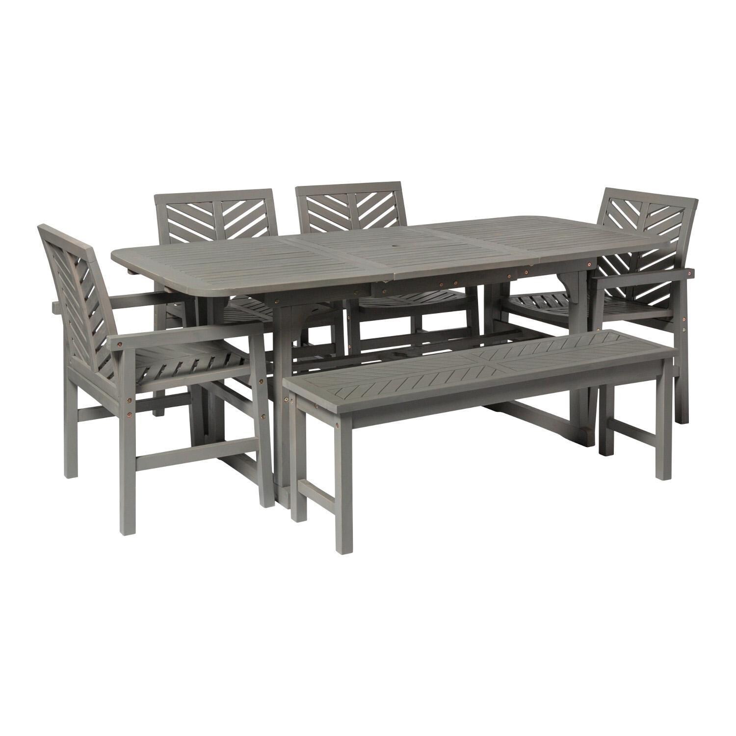 Ultimate Patio Wishlake 6 Piece Acacia Patio Dining Set W/ 55-79 X 35 Inch Extension Rectangular Table - Gray Wash - Extended View thumbnail