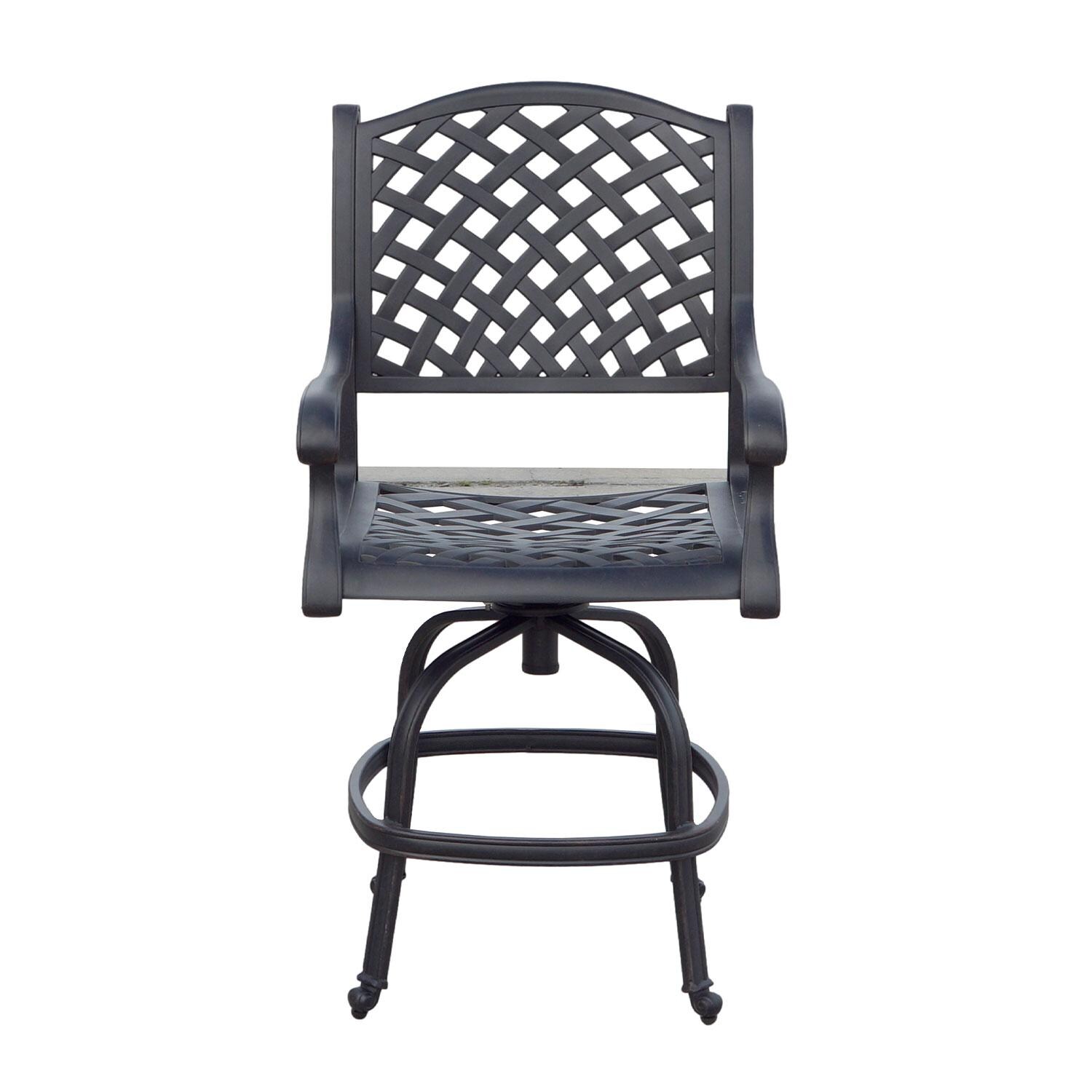 Nassau Cast Aluminum 4 Pc Set Swivel Counter Height Bar Stool Set in Antique Bronze/Navy by Darlee - Front View - Shown W/ No Cushion - White Background thumbnail