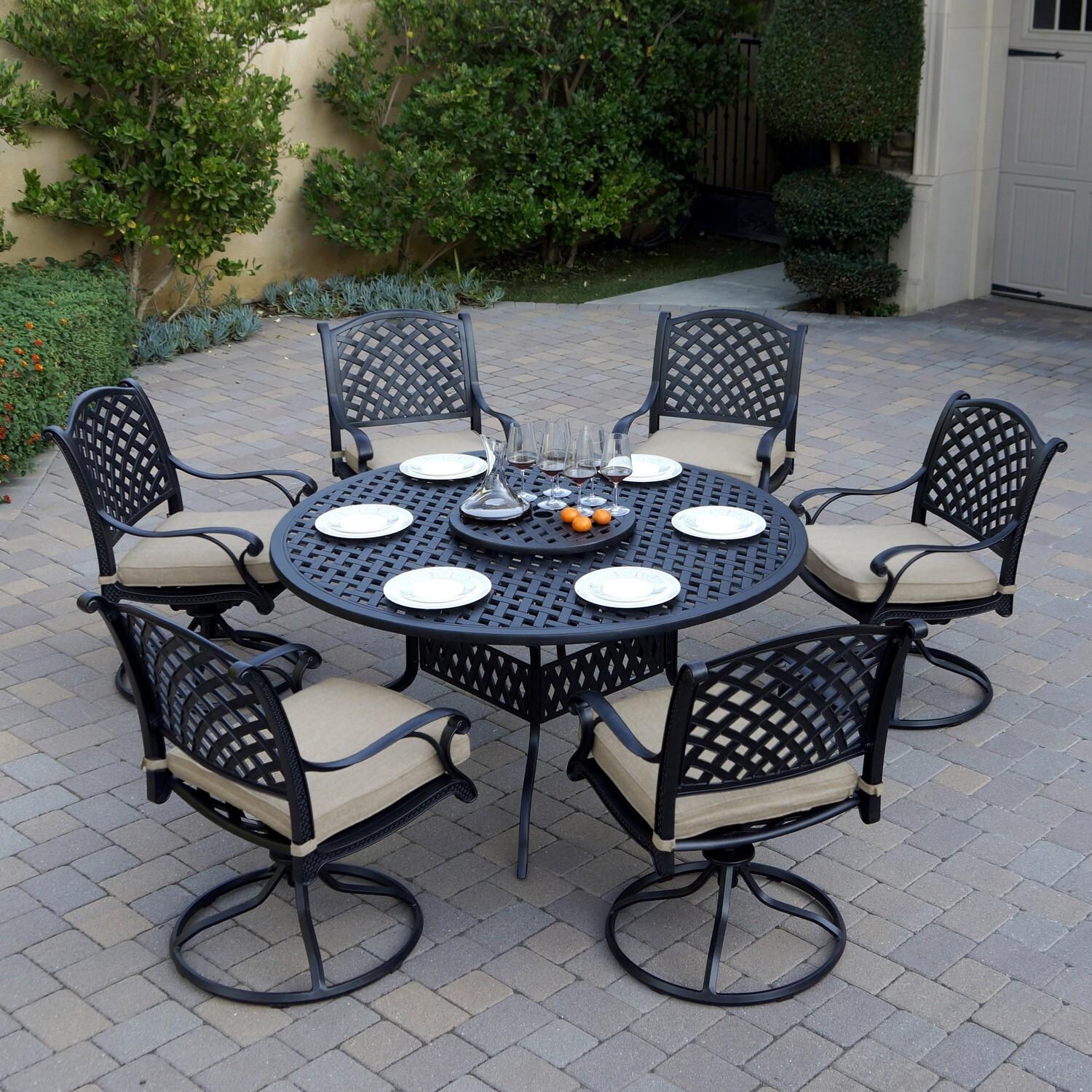 Darlee B/DL13-8PCAR-30D3921-S Nassau 8 Pc Cast Aluminum Dining Set in Antique Bronze w/ Beige Canvas Cushions - Set Up Close - Lifestyle thumbnail