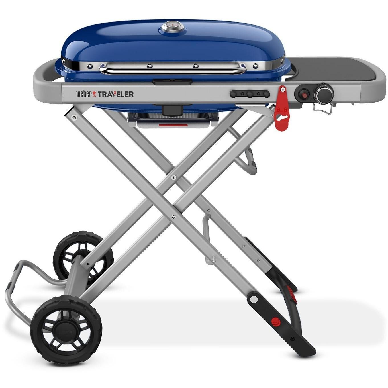 Weber Traveler 9020001 Portable Propane Gas Grill - Deep Ocean Blue - Front View - White Background thumbnail