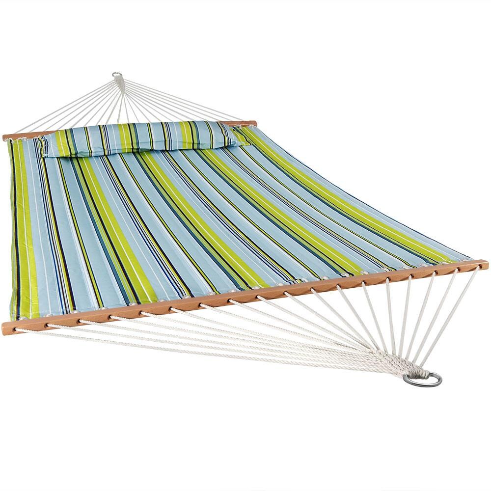 Sunnydaze Decor Quilted Hammock w/ Spreader Bars - Blue & Green - LY-BGHFWP image