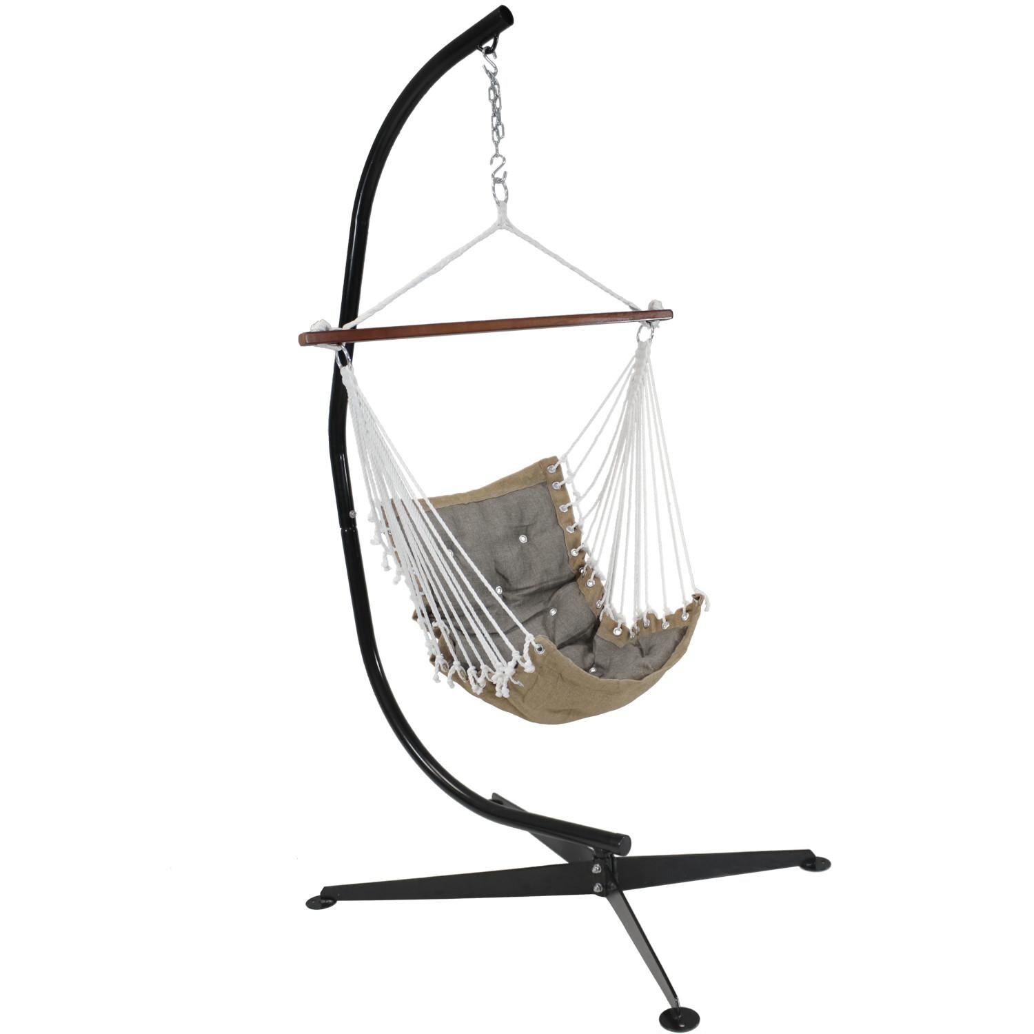 Sunnydaze Decor Tufted Victorian Hanging Hammock Swing w/ C-Stand - Gray - LY-TFHS-GRAY-COMBO image