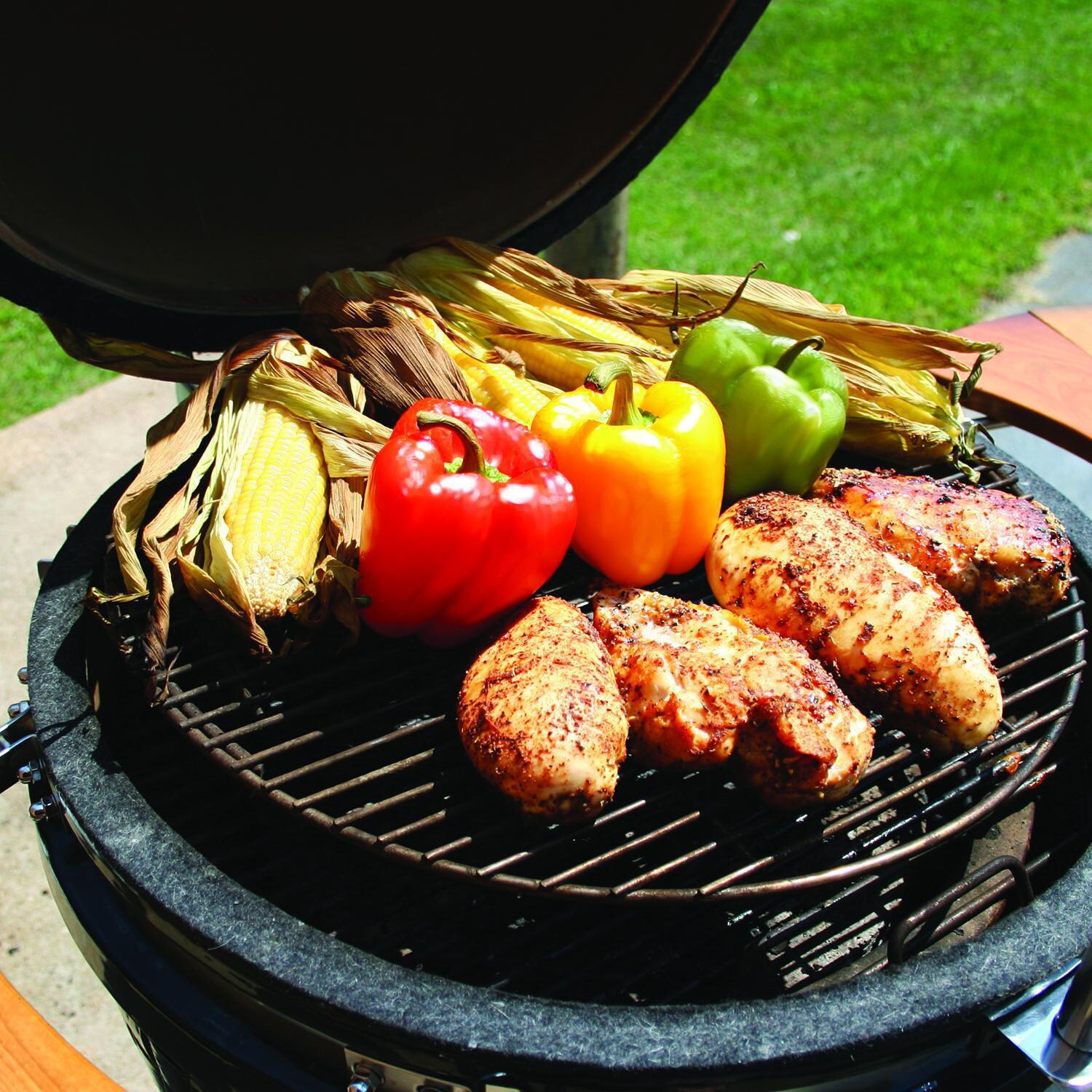 Vision C-R4C1F1-H Professional C-Series Ceramic Kamado Grill - Red - Chicken with Peppers and Corn thumbnail
