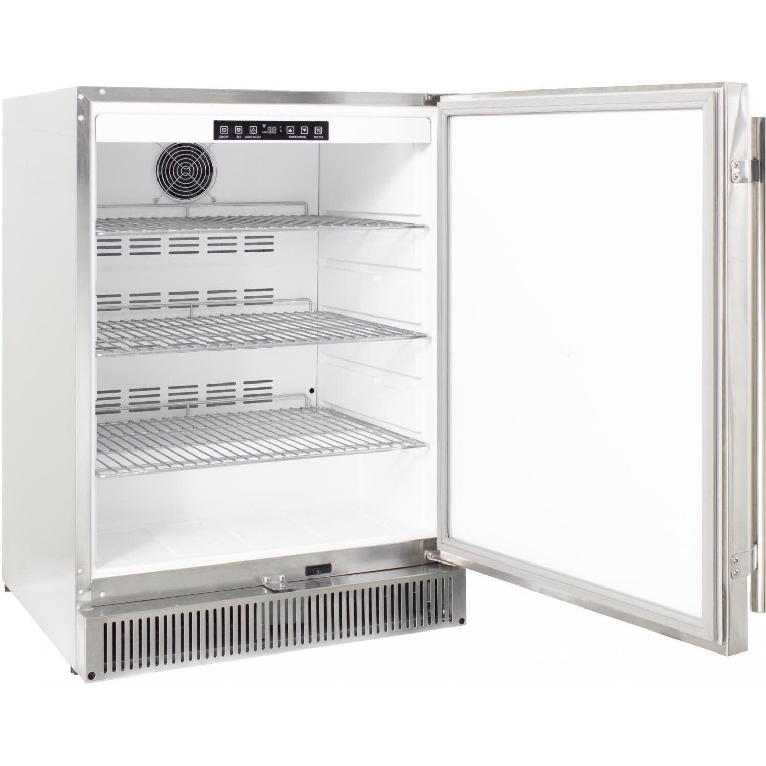 Blaze 24-Inch Outdoor Rated Stainless Steel Compact Refrigerator - Open Angled View thumbnail