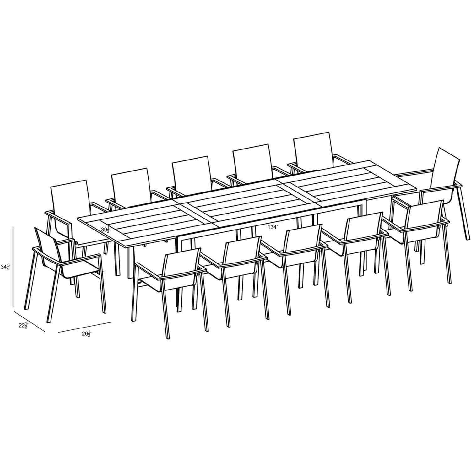 Spring Bay 12 Seat Extendable Reclaimed Teak Dining Set - Dimensional thumbnail