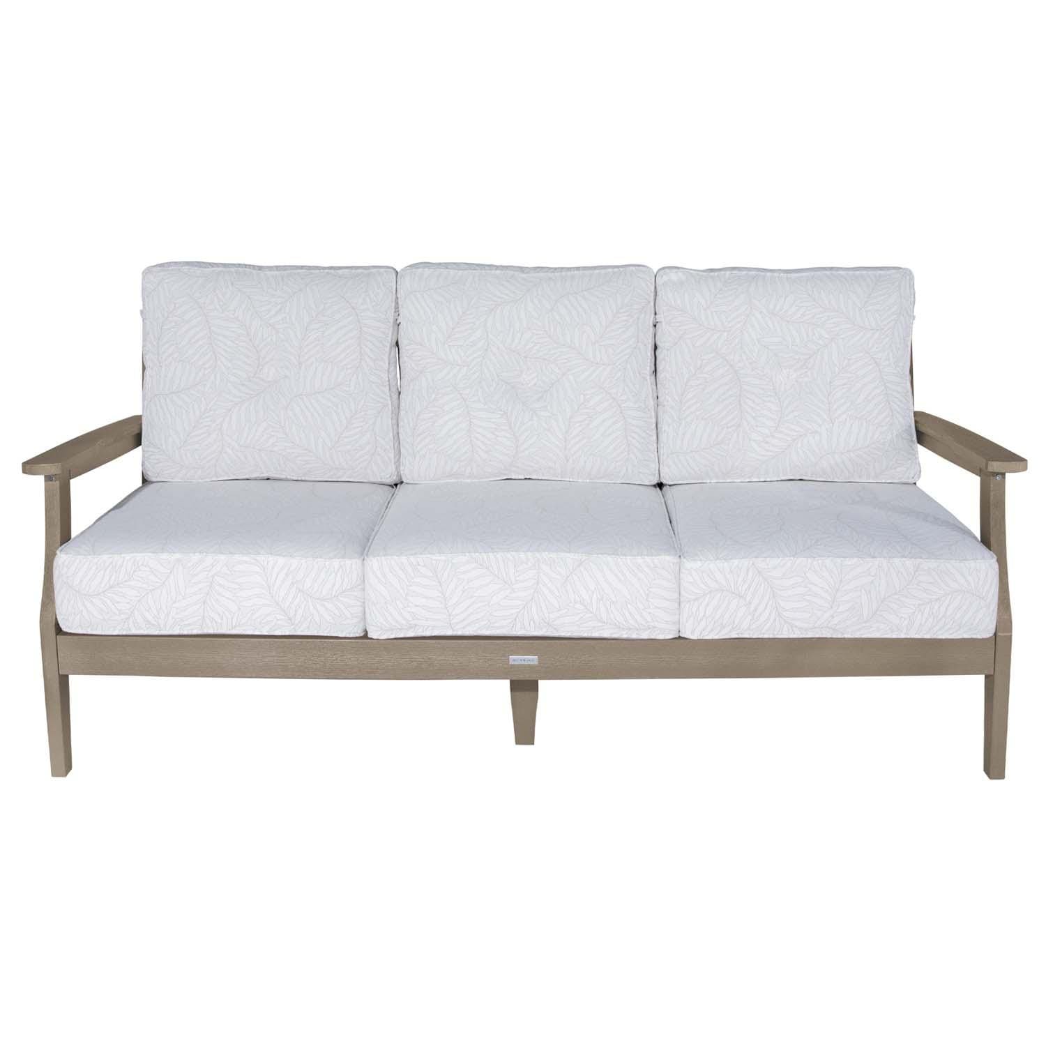 Blushing Bay 3 Person Recycled Plastic Sofa in Lively Parchment/Woodland Brown by Lakeview Outdoor Designs - White Background thumbnail