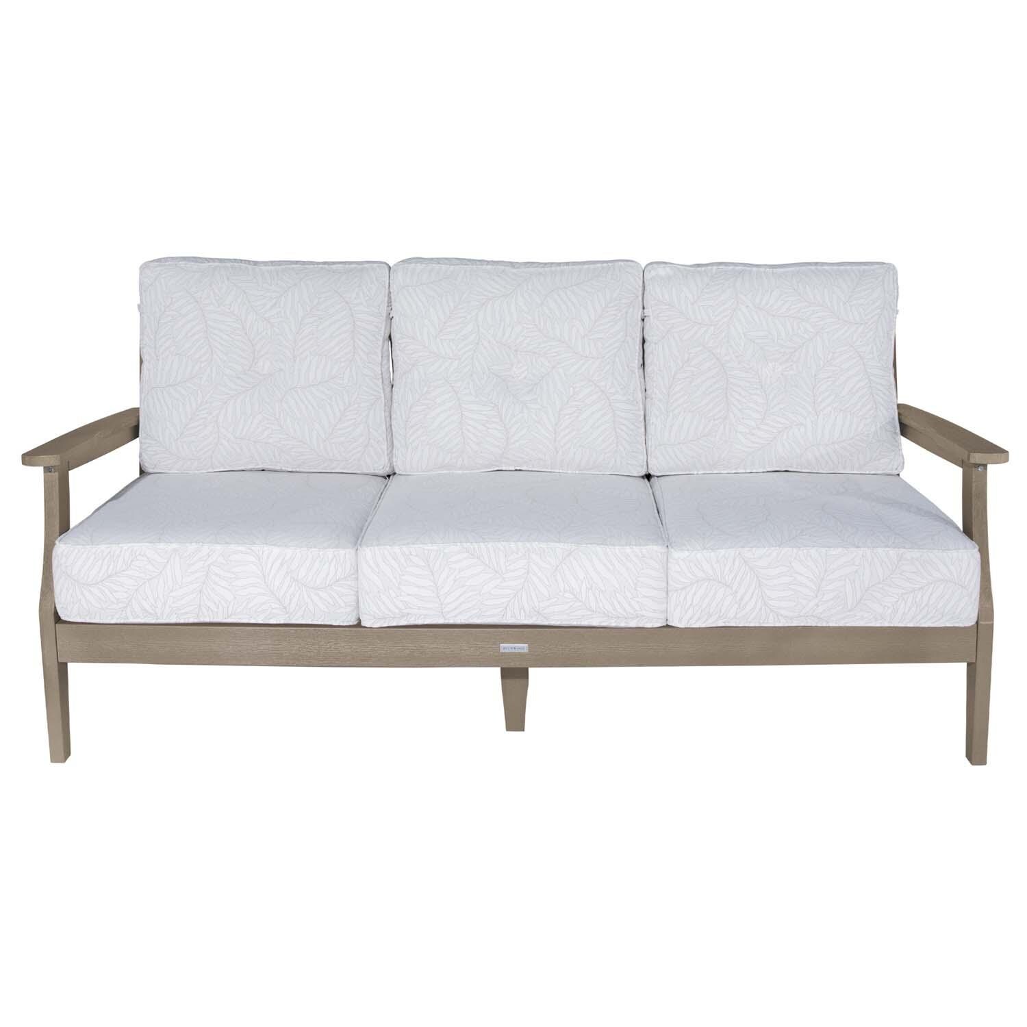 Blushing Bay 3 Person Recycled Plastic Sofa in Lively Parchment/Woodland Brown by Lakeview Outdoor Designs - White Background thumbnail