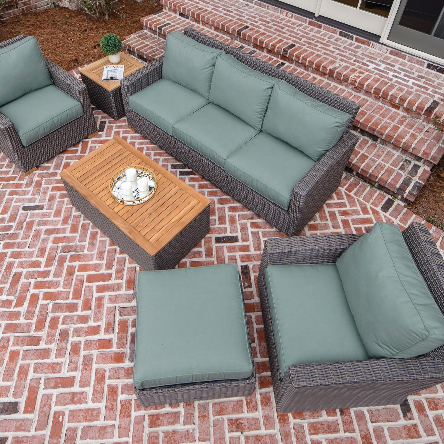 Sanibel 6 Pc Resin Wicker Seating Set in Natural/Canvas Spa by Royal Teak Collection