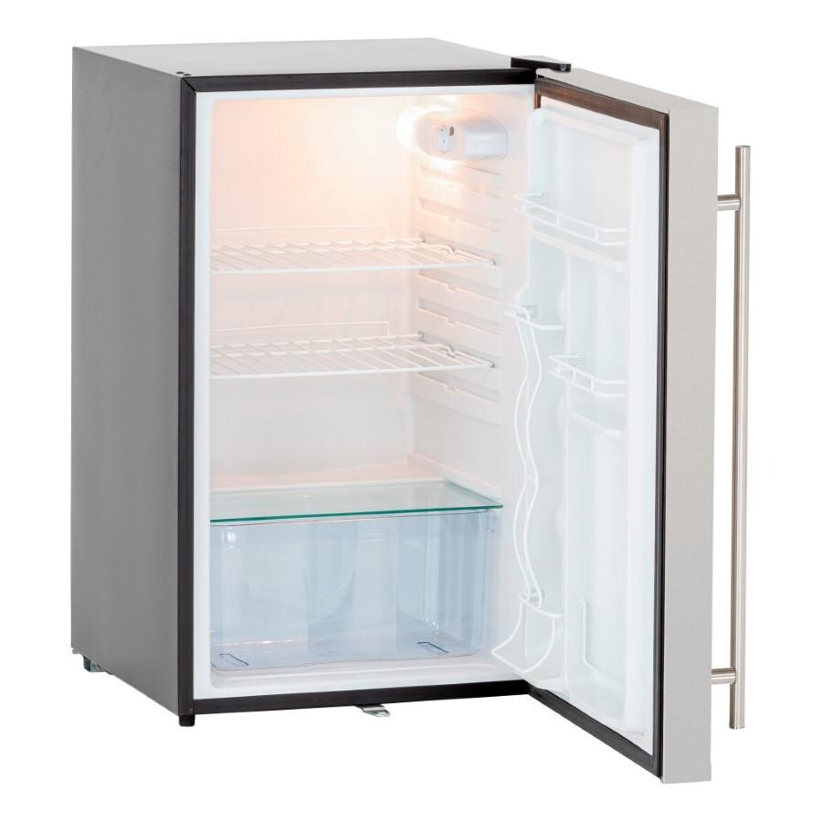 American Made Grills AMG-RFR-21D-R 4.5c Deluxe Compact Fridge Right to Left Opening - Open Left Angled View thumbnail