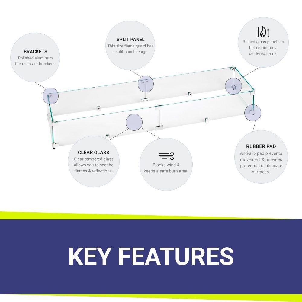 BBQGuys Signature FG-LCB-36 Polished Glass Flame Guard For 36-Inch Linear Drop-In Fire Pit Pans - Feature Bullets thumbnail