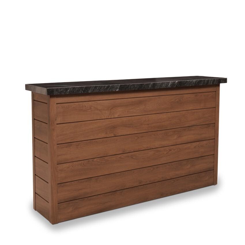 BBQGuys Signature 72 Inch 360 Degree Swivel Outdoor TV Lift Cabinet | Toffee w/ Black Granite - Angled Left - White Background thumbnail