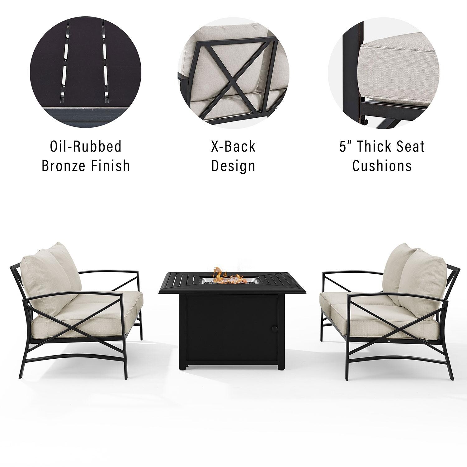 Ultimate Patio UP-82271BZ-OL 3Pc Outdoor Loveseat Set W/ Fire Table in Oatmeal - Loveseat Set Features - Diagram thumbnail