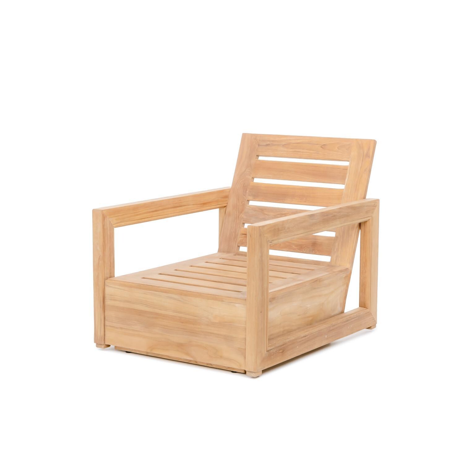 Teak + Table Relax Club Chair in Sand - Angled View Less Cushions - White Background thumbnail