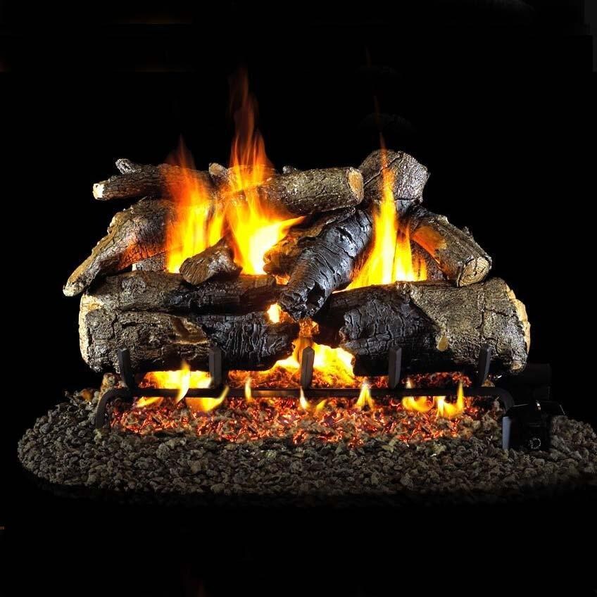 Peterson Real Fyre 18-Inch Charred American Oak Gas Log Set With Vented Propane ANSI Certified G46 Burner - Variable Flame Remote