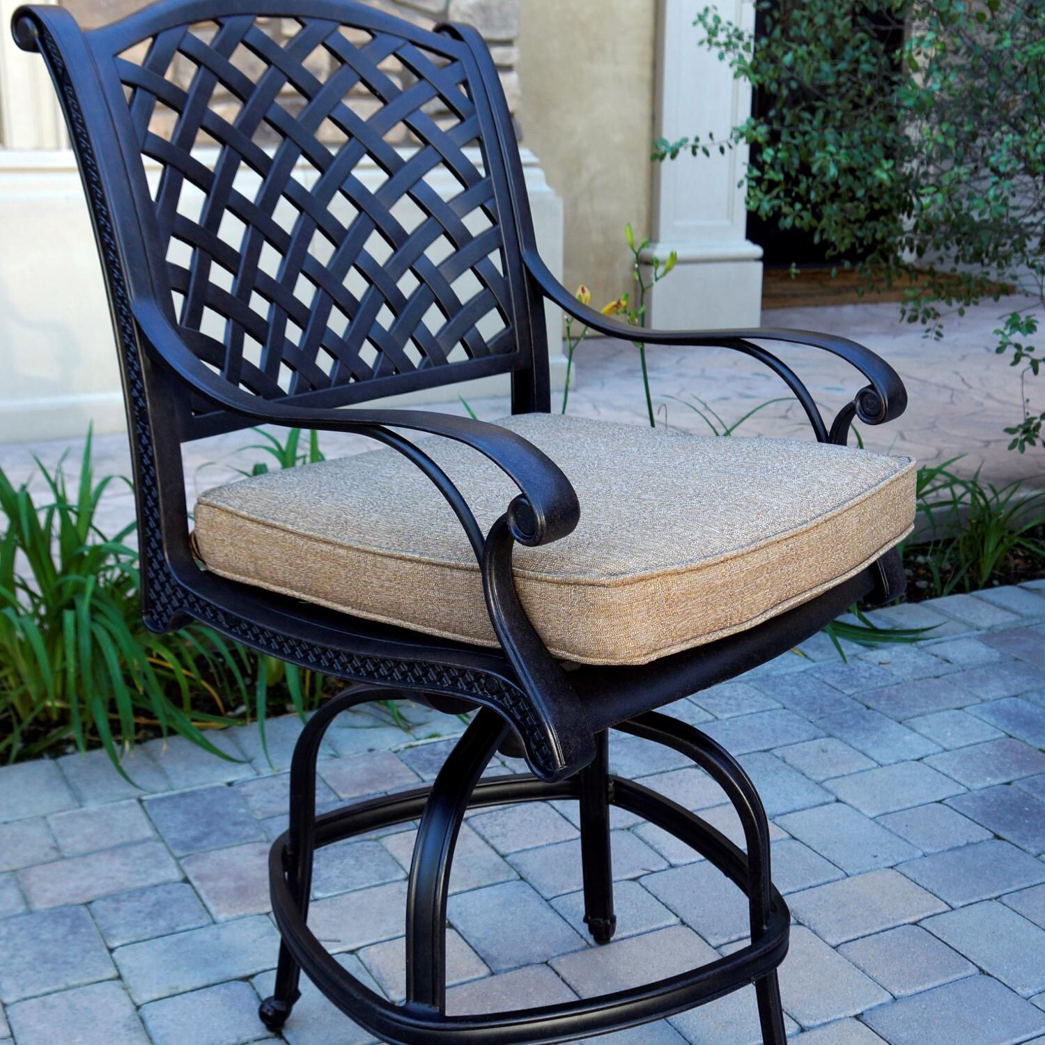 Nassau Cast Aluminum Patio Counter Height Swivel Bar Stool By Darlee - With Included Sesame Cushion thumbnail