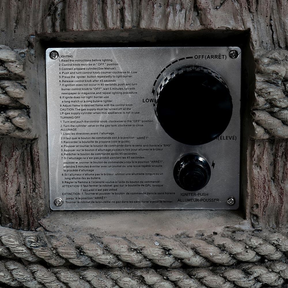 Ultimate Patio 29-Inch Round Rope & Barrel Propane Gas Fire Pit Table - Control thumbnail